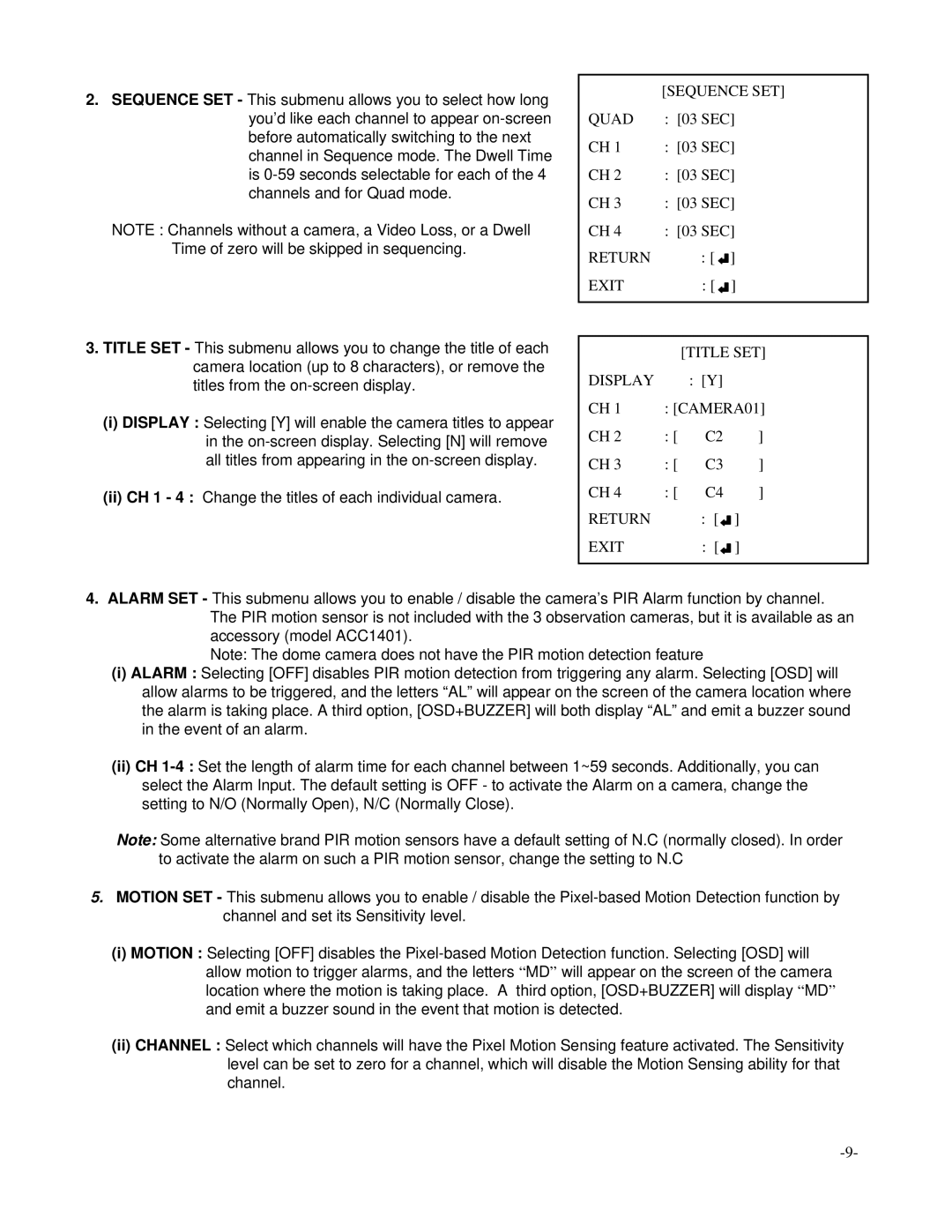 LOREX Technology SC21CD5444UQ-A80 manual Sequence SET 