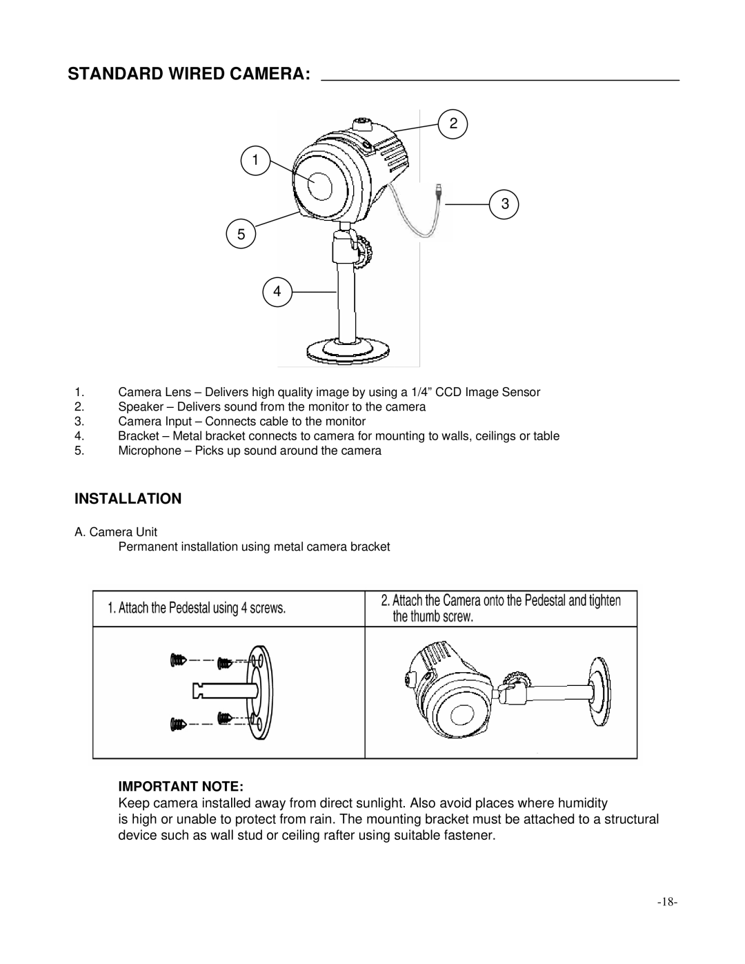 LOREX Technology SC21CD5444UQ-A80 manual Standard Wired Camera, Installation 