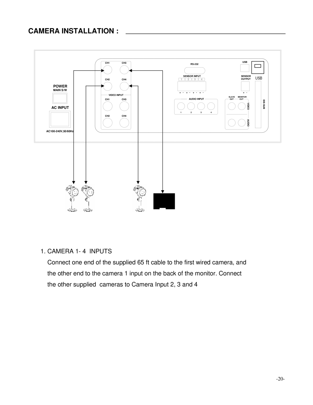 LOREX Technology SC21CD5444UQ-A80 manual Camera Installation, Camera 1- 4 Inputs 