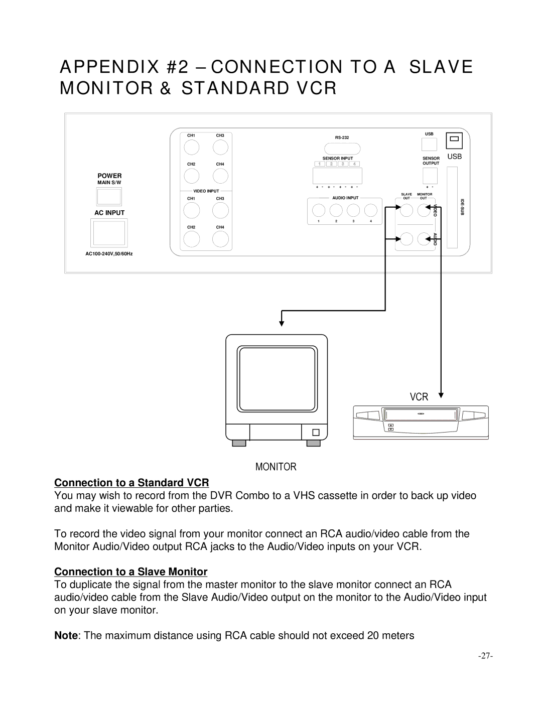 LOREX Technology SC21CD5444UQ-A80 manual Appendix #2 Connection to a Slave Monitor & Standard VCR 