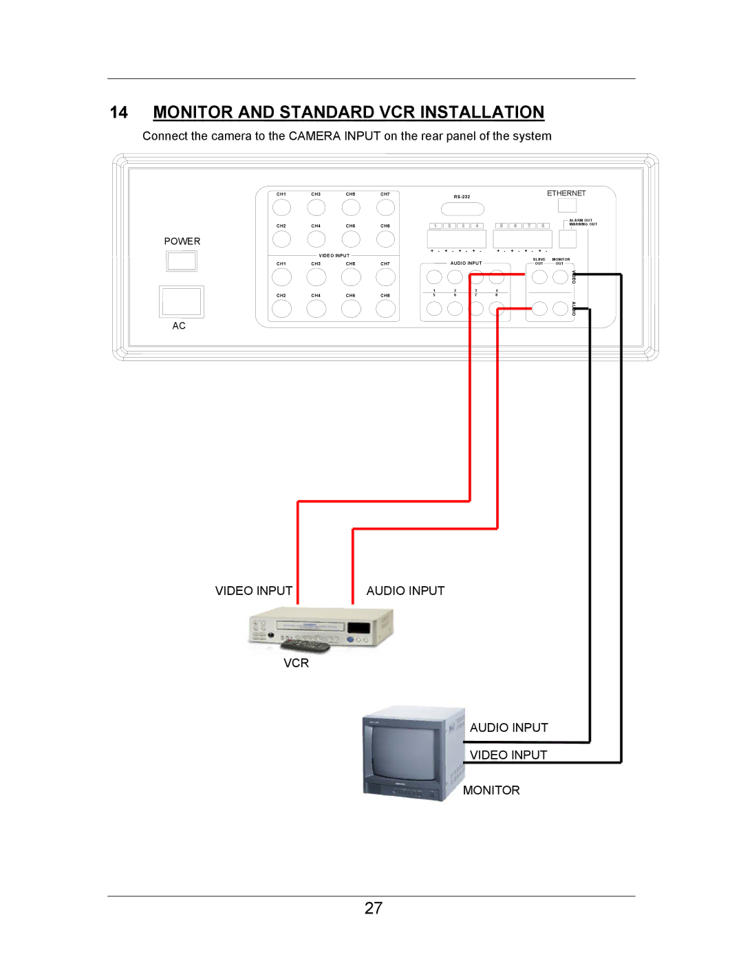 LOREX Technology SC21FD3044-161 Monitor and Standard VCR Installation, Video Input VCR Audio Input Monitor 