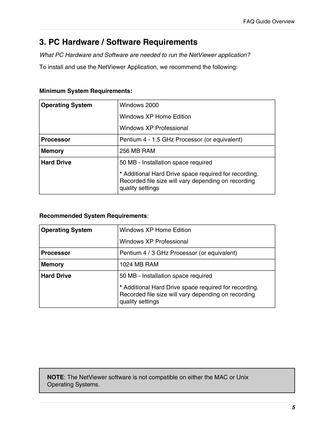 LOREX Technology SC21FD3044 manual PC Hardware / Software Requirements 