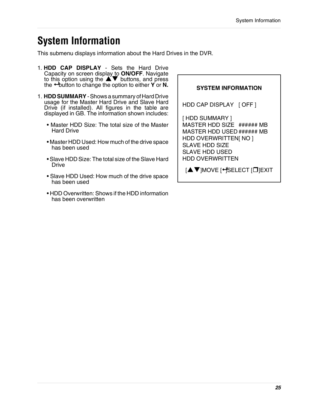 LOREX Technology SC325000 instruction manual System Information 