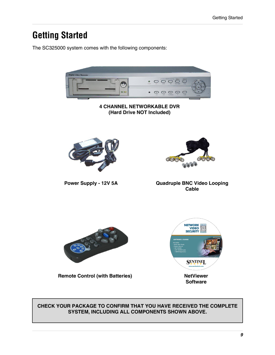 LOREX Technology SC325000 Getting Started, Channel Networkable DVR, Hard Drive not Included Power Supply 12V 5A 