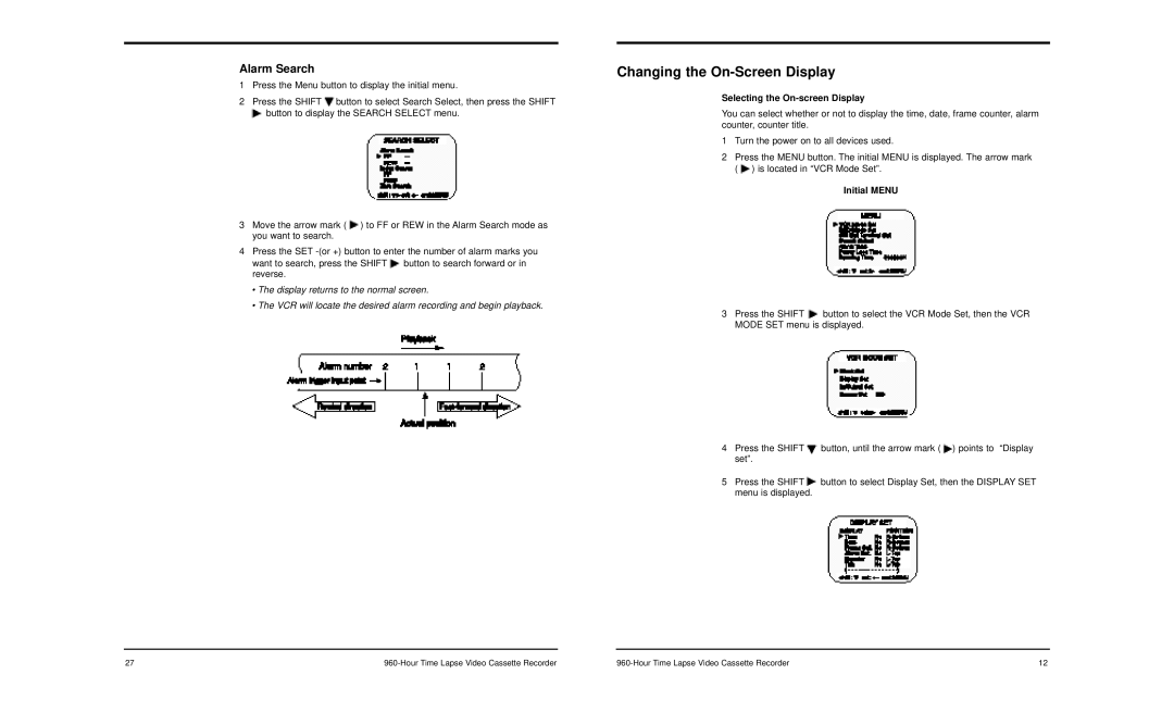 LOREX Technology SG-7960 manual Changing the On-Screen Display, Alarm Search, Selecting the On-screen Display 