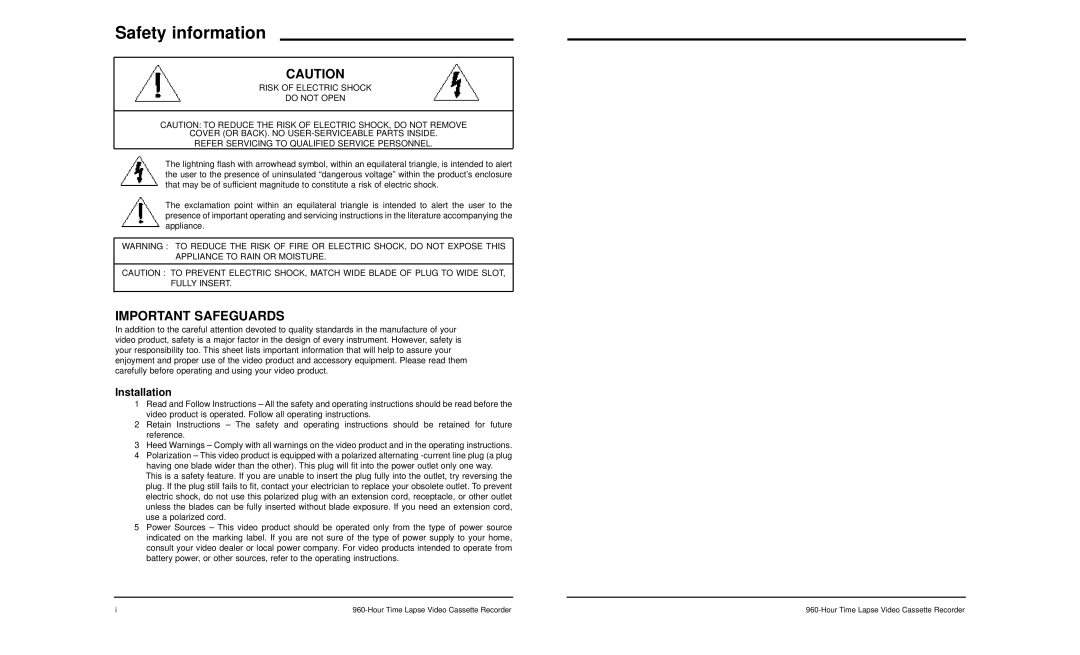 LOREX Technology SG-7960 manual Safety information, Installation 