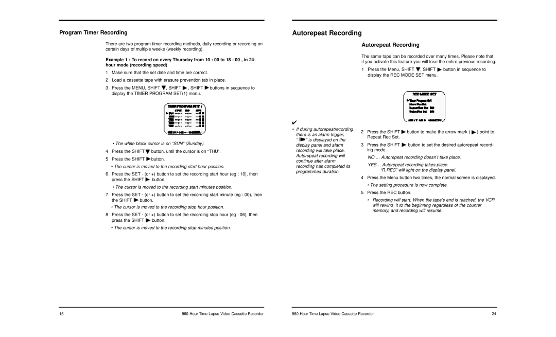 LOREX Technology SG-7960 manual Autorepeat Recording, Program Timer Recording 