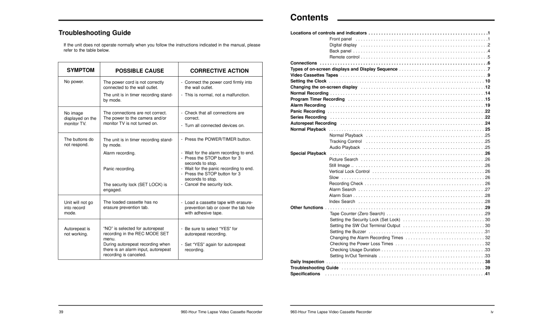 LOREX Technology SG-7960 manual Contents 