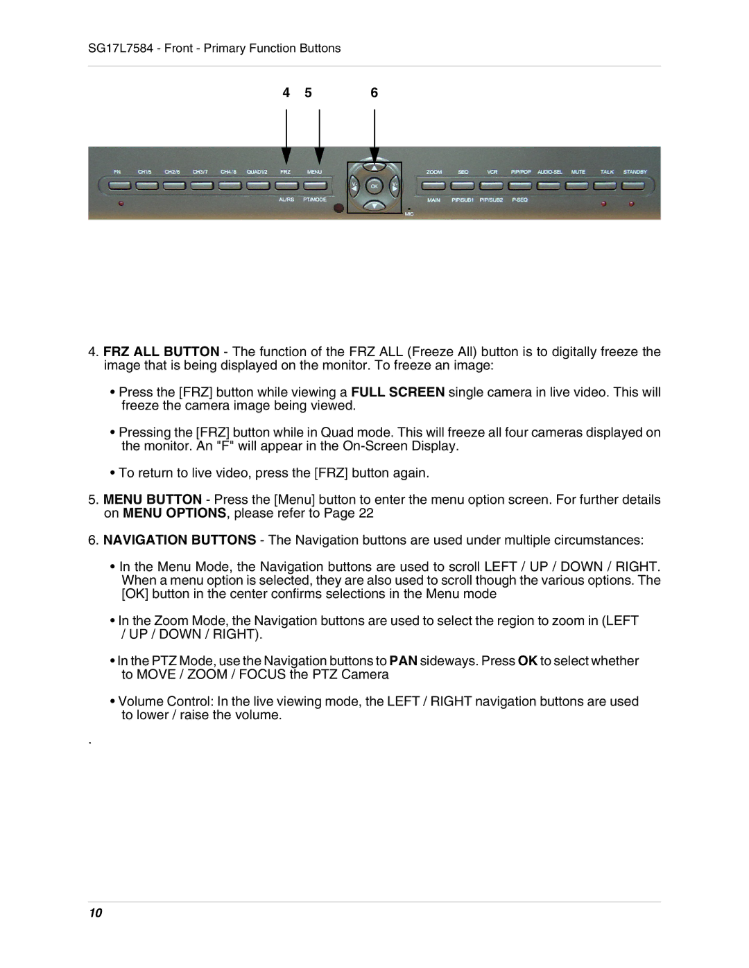 LOREX Technology SG17L7584 instruction manual UP / Down / Right 