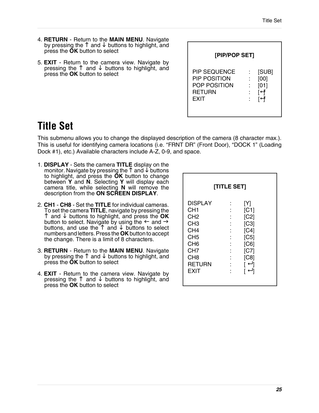 LOREX Technology SG17L7584 instruction manual Title Set, Title SET 