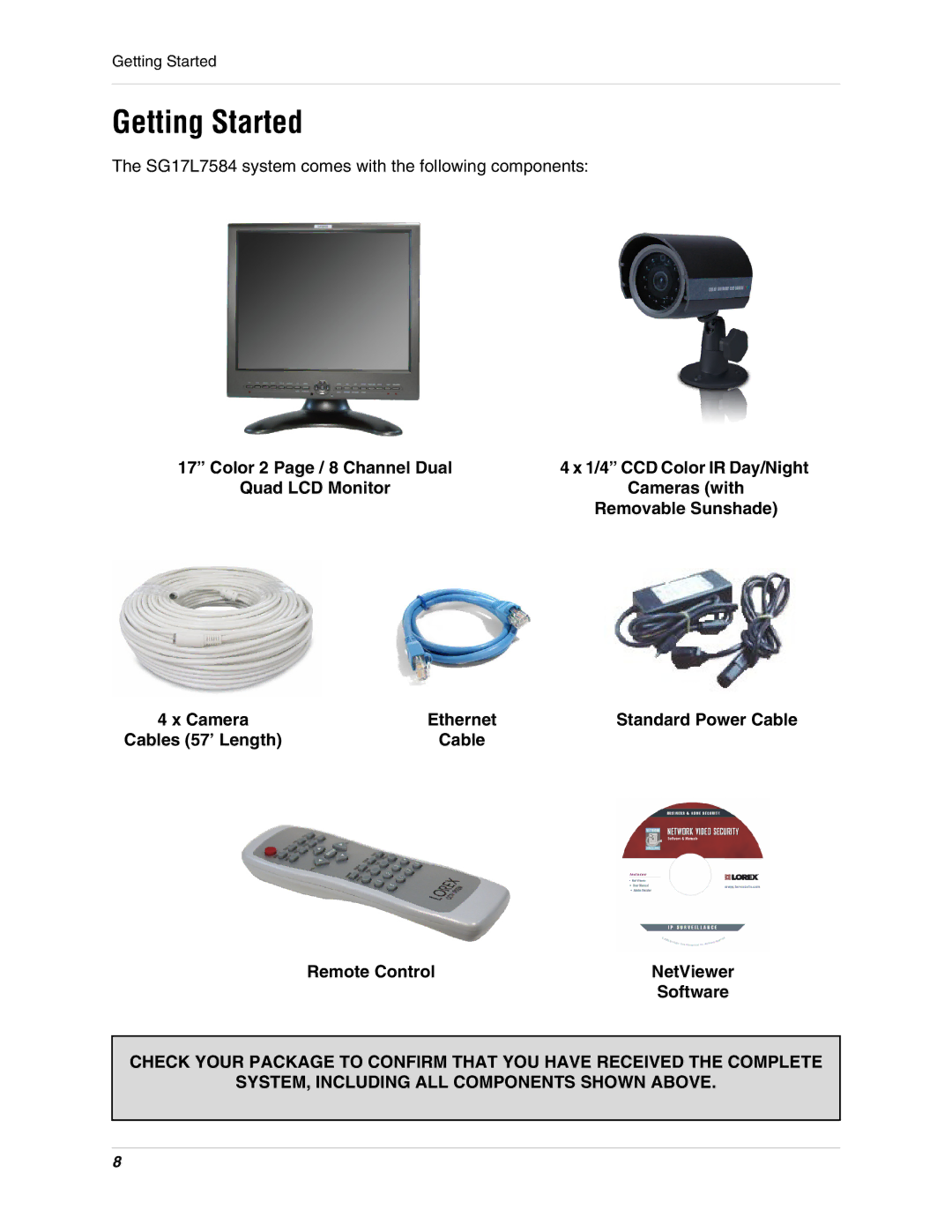 LOREX Technology SG17L7584 instruction manual Getting Started, Cameras with, Remote Control 