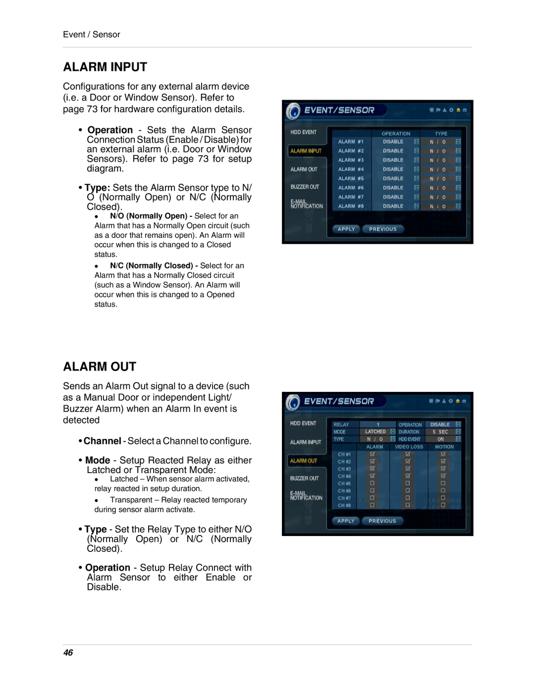 LOREX Technology SG17LD800 Series, SG19LD800 Series instruction manual Alarm Input, Alarm OUT 