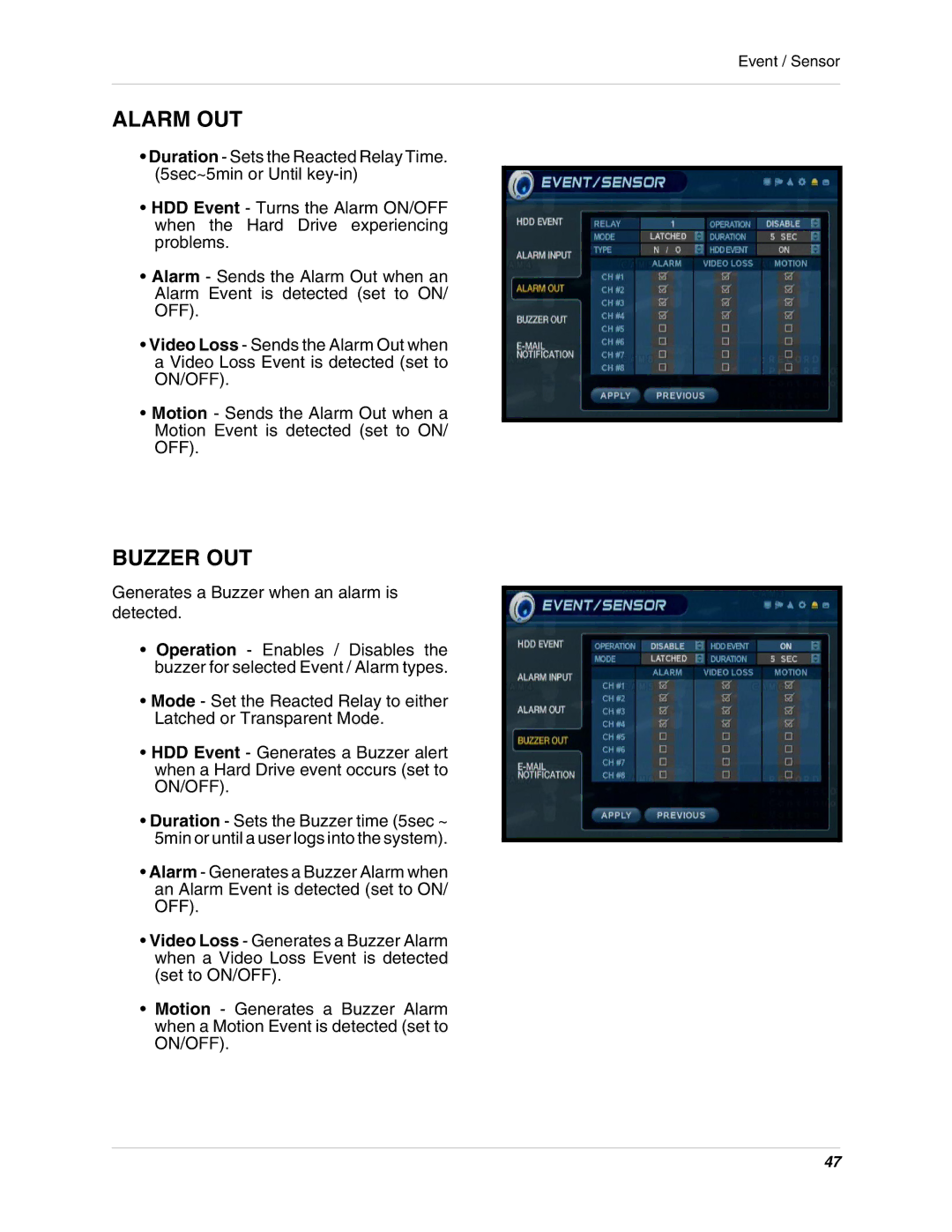 LOREX Technology SG19LD800 Series, SG17LD800 Series instruction manual Buzzer OUT 