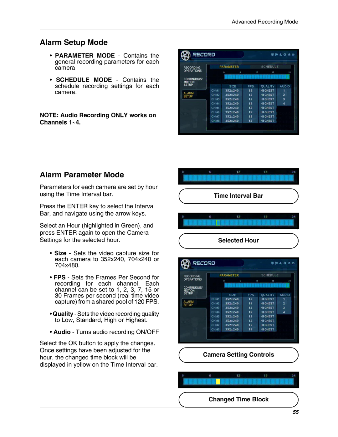 LOREX Technology SG19LD800 Series, SG17LD800 Series instruction manual Alarm Setup Mode, Alarm Parameter Mode 