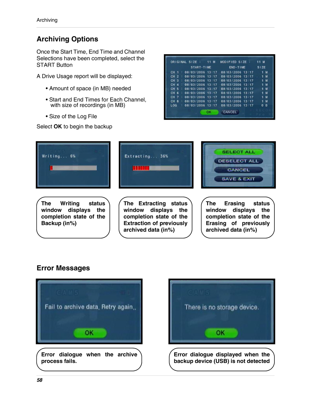 LOREX Technology SG17LD800 Series, SG19LD800 Series instruction manual Error Messages 