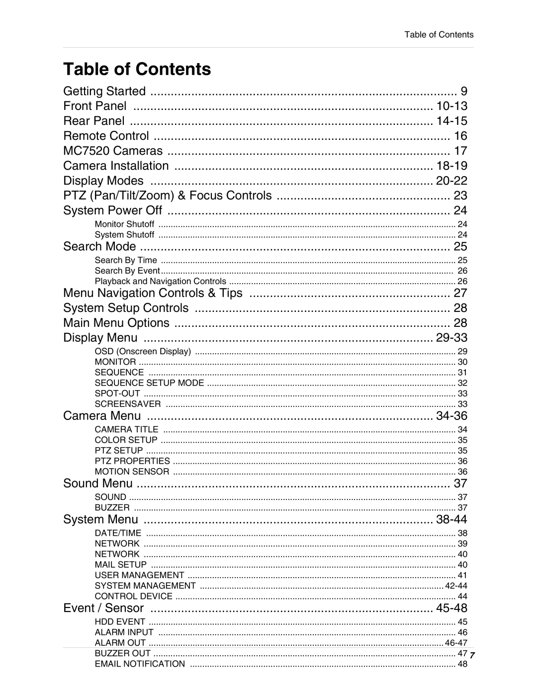 LOREX Technology SG19LD800 Series, SG17LD800 Series instruction manual Table of Contents 