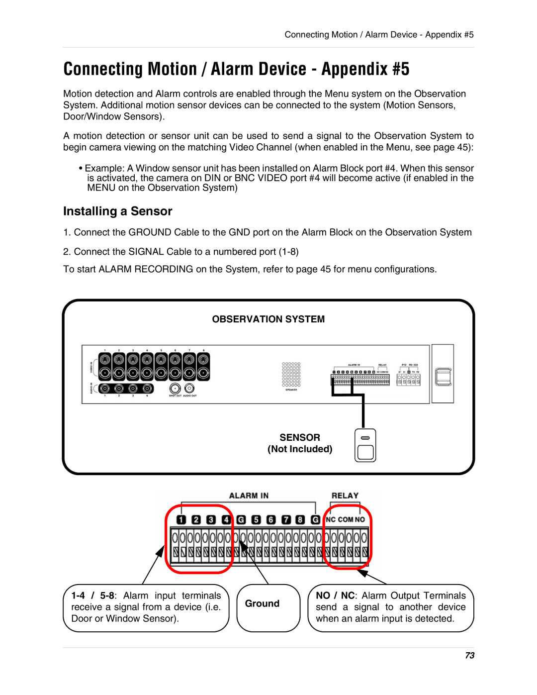 LOREX Technology SG19LD800 Series Connecting Motion / Alarm Device Appendix #5, Installing a Sensor, Ground 