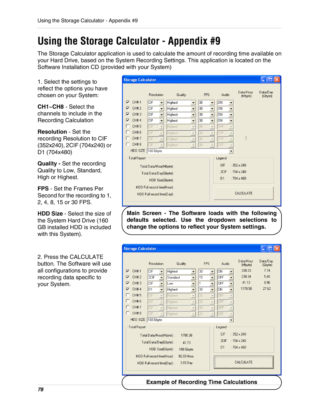 LOREX Technology SG17LD800 Series, SG19LD800 Series instruction manual Using the Storage Calculator Appendix #9 