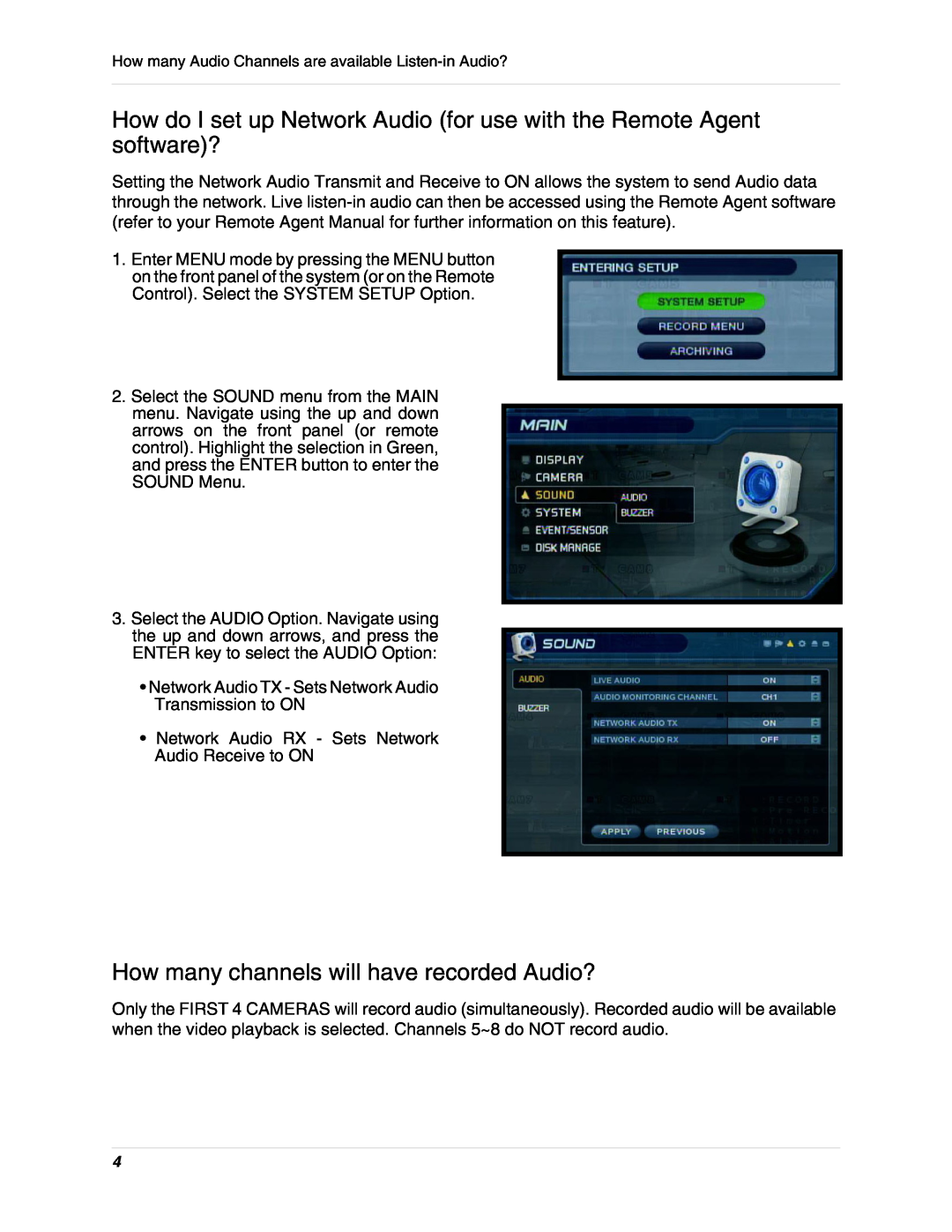 LOREX Technology SG17LD800 manual How do I set up Network Audio for use with the Remote Agent software? 