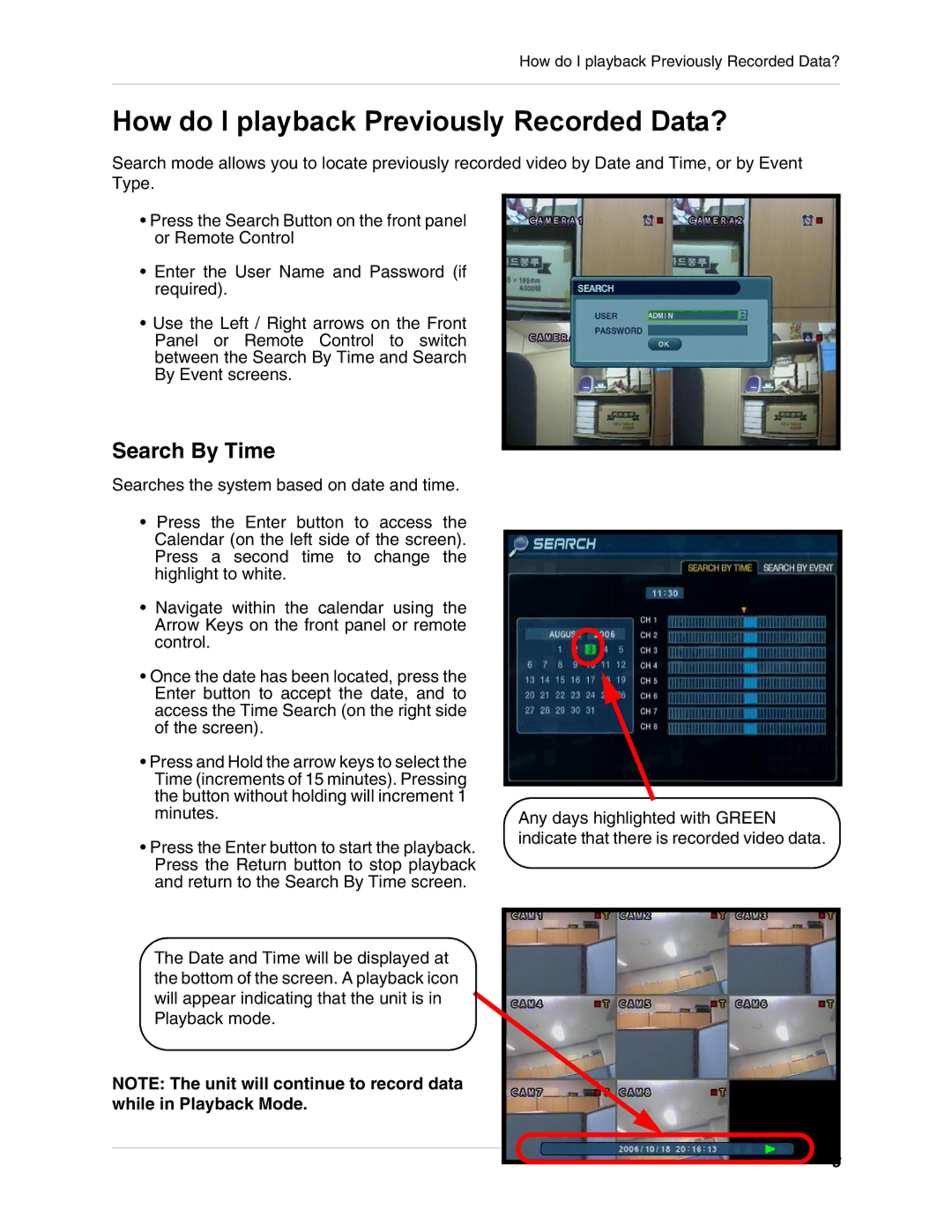 LOREX Technology SG19LD80 manual How do I playback Previously Recorded Data?, Search By Time 