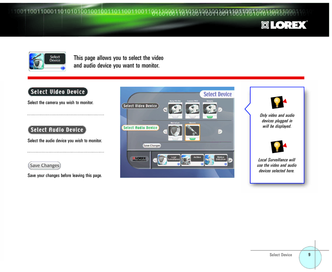 LOREX Technology SG21CD7444 user manual Select Device 