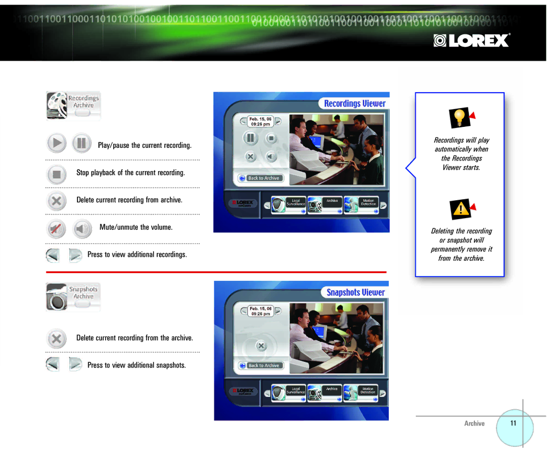 LOREX Technology SG21CD7444 user manual Archive 