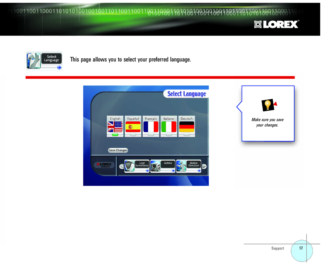 LOREX Technology SG21CD7444 user manual This page allows you to select your preferred language 