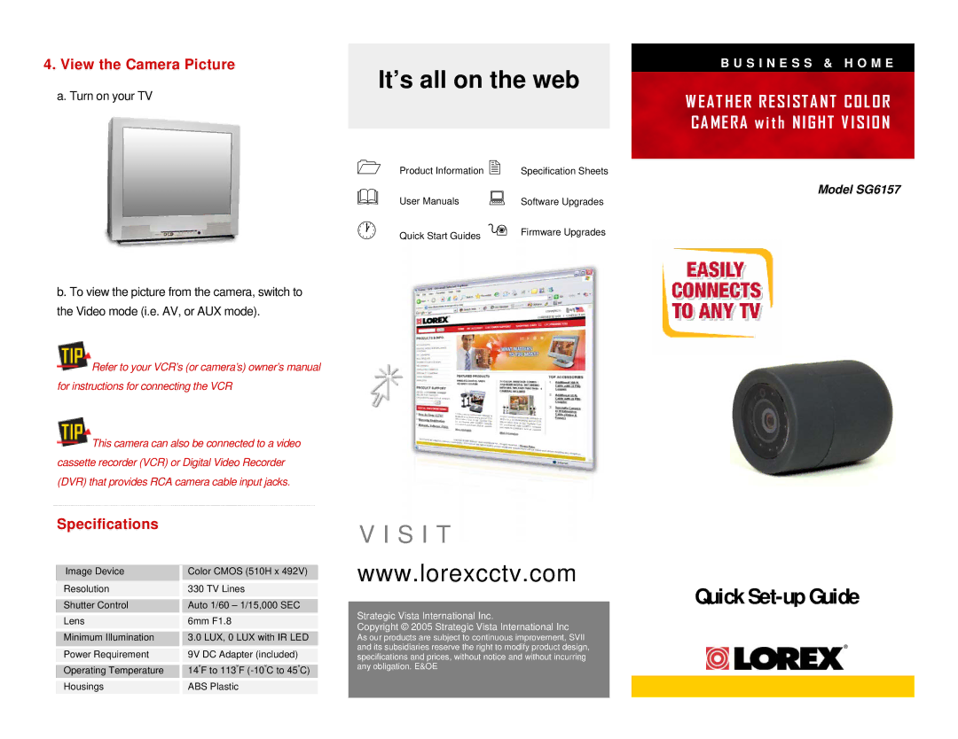 LOREX Technology SG6157 specifications It’s all on the web, S I T, Quick Set-up Guide 