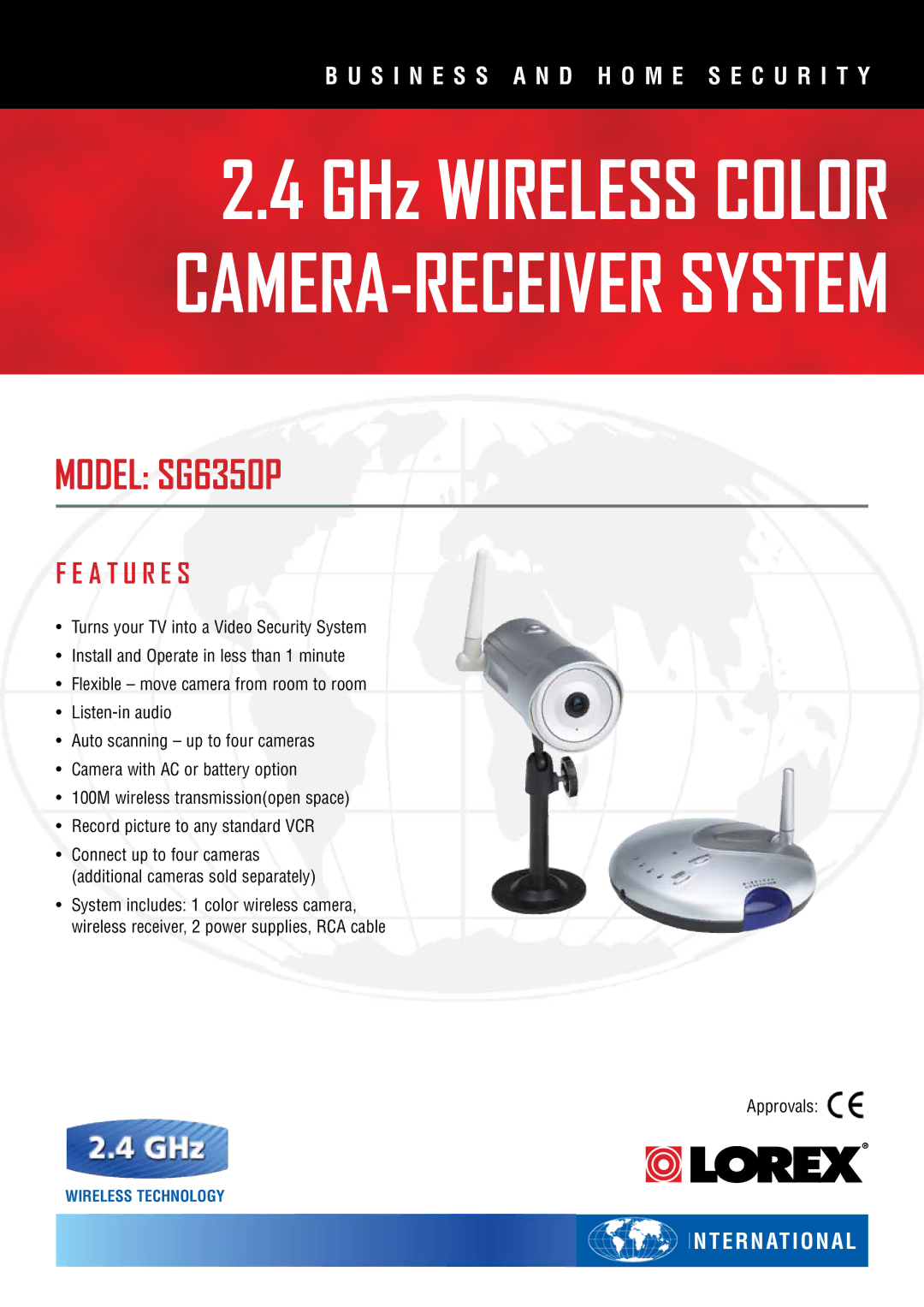 LOREX Technology SG6350P manual GHz Wireless Color CAMERA-RECEIVER System 