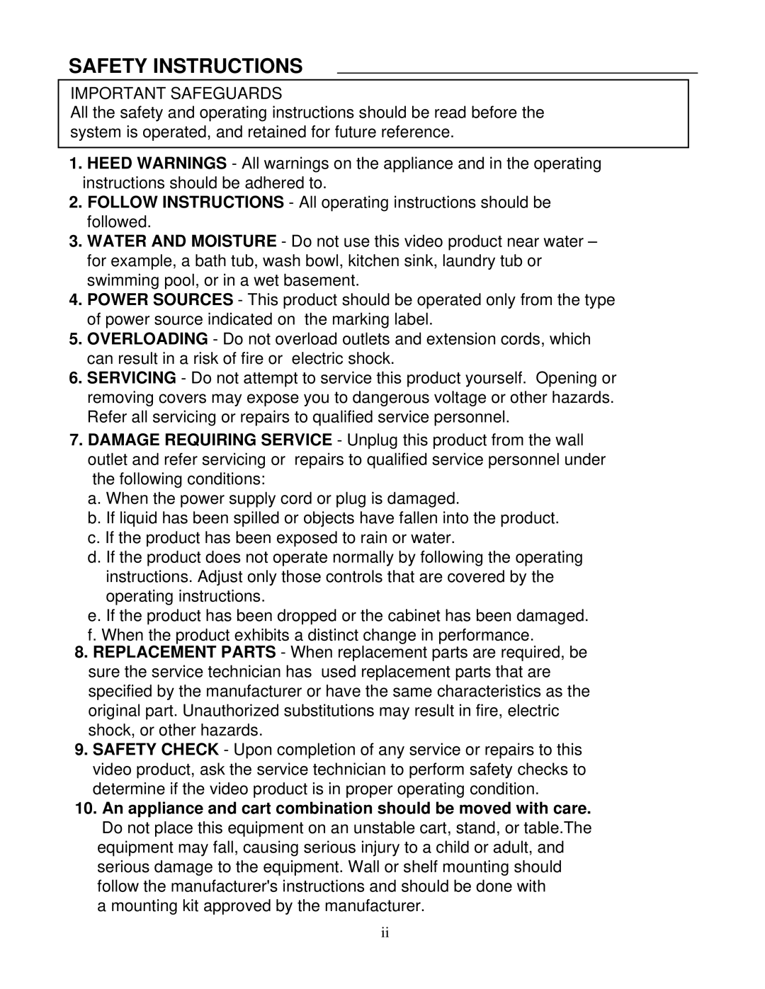 LOREX Technology SG6352 instruction manual Safety Instructions, Important Safeguards 