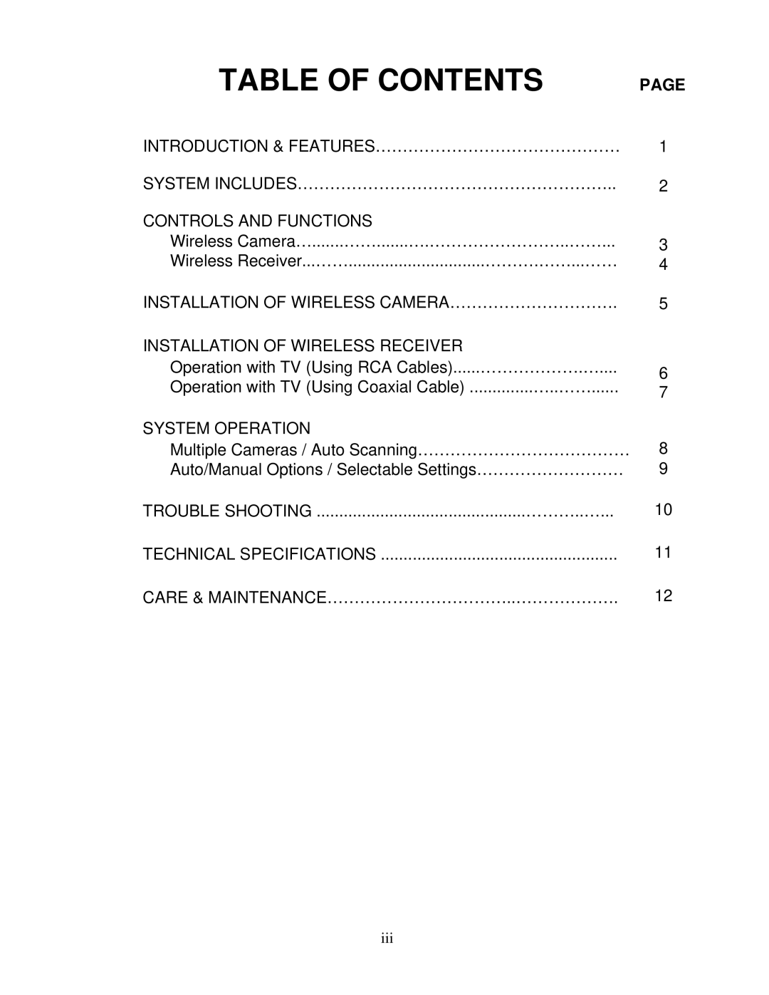 LOREX Technology SG6352 instruction manual Table of Contents 