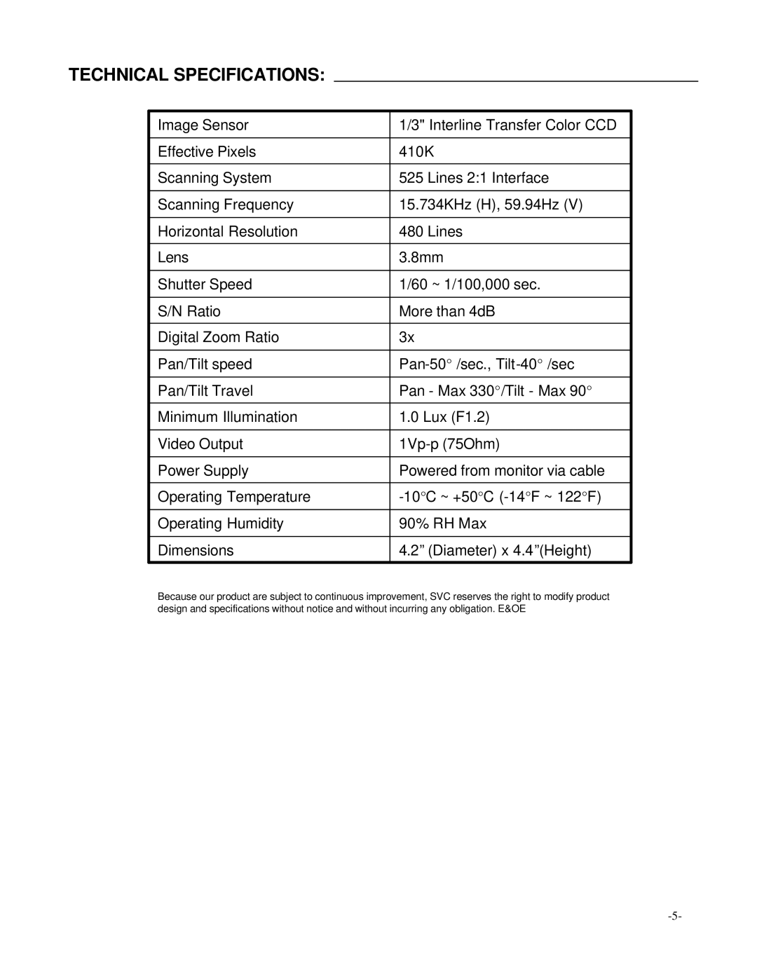 LOREX Technology SG7380 manual Technical Specifications 