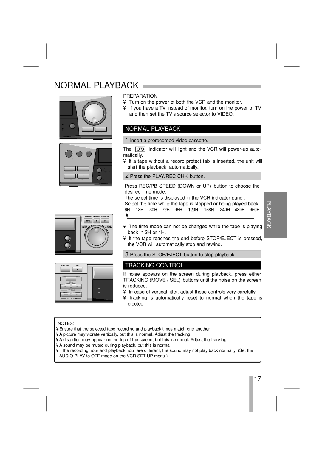 LOREX Technology SG7965 instruction manual Normal Playback, Tracking Control 