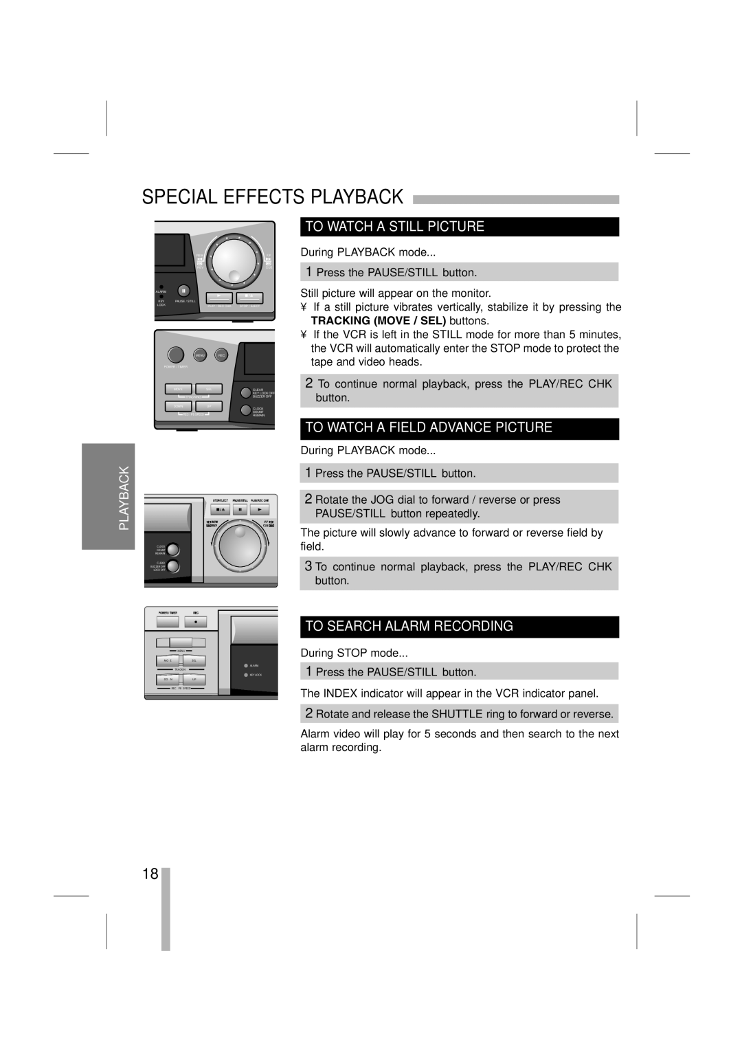 LOREX Technology SG7965 Special Effects Playback, To Watch a Still Picture, To Watch a Field Advance Picture 