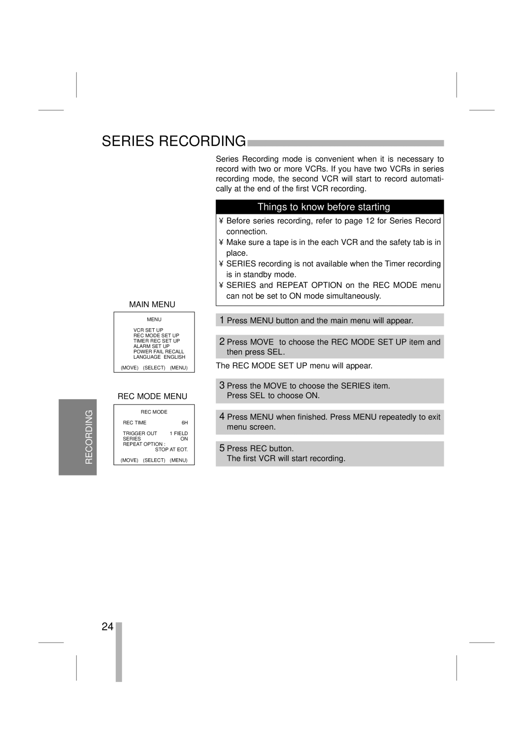 LOREX Technology SG7965 instruction manual Series Recording 