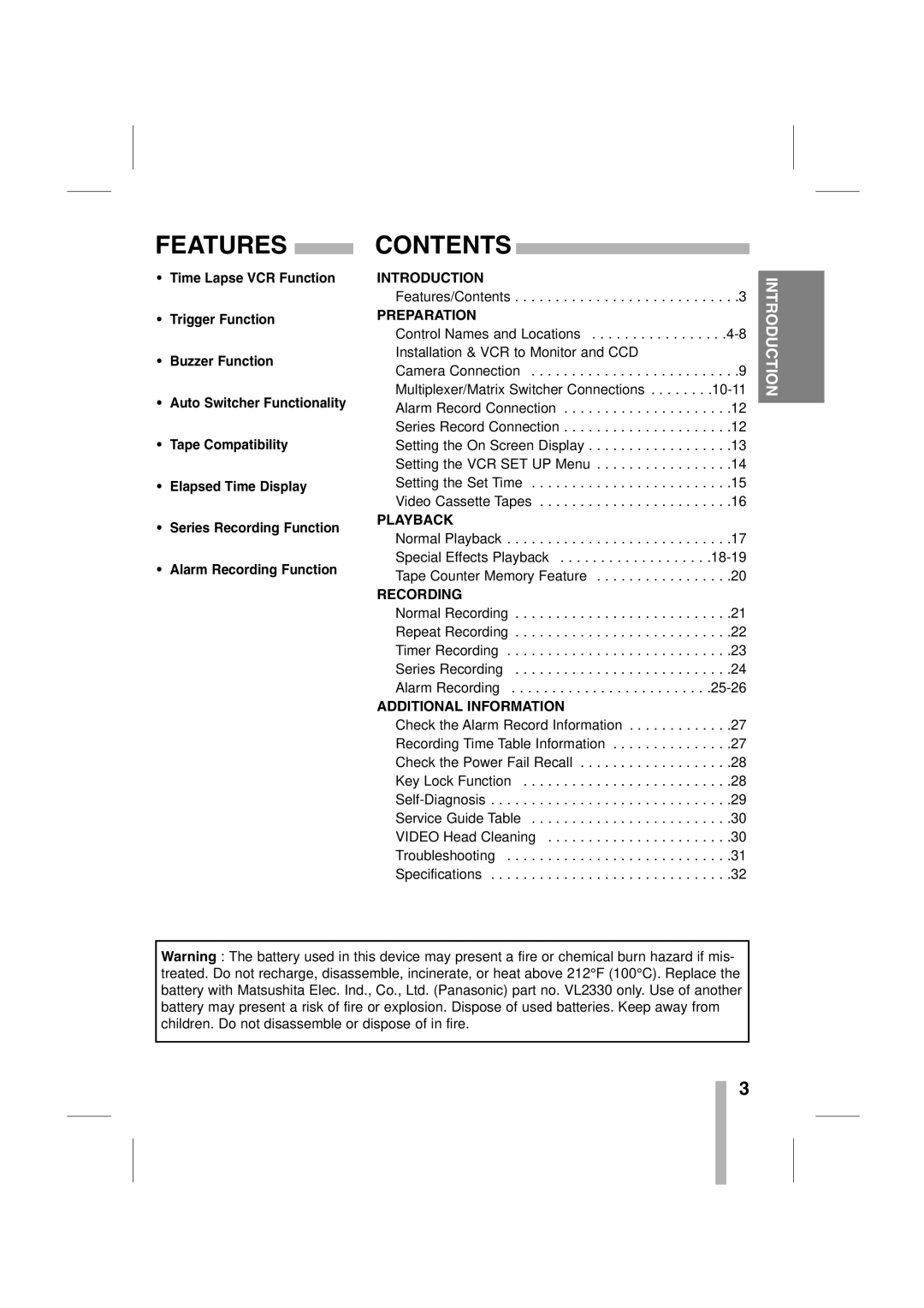 LOREX Technology SG7965 instruction manual Features Contents 