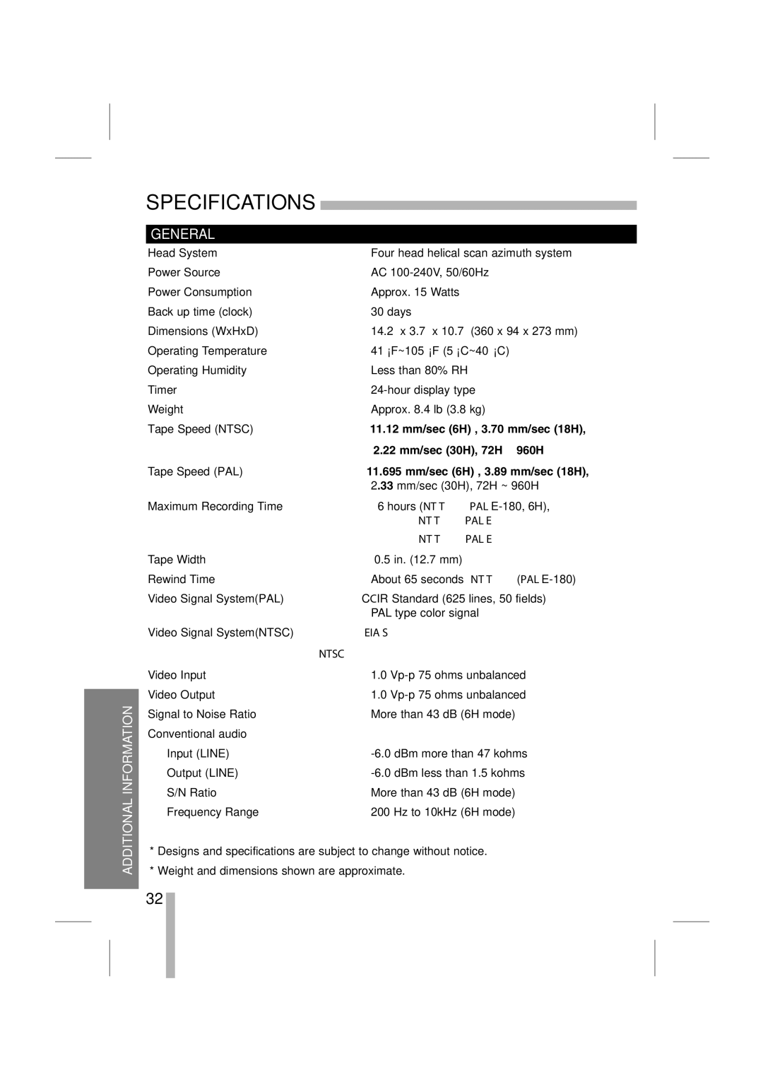 LOREX Technology SG7965 instruction manual Specifications, General 