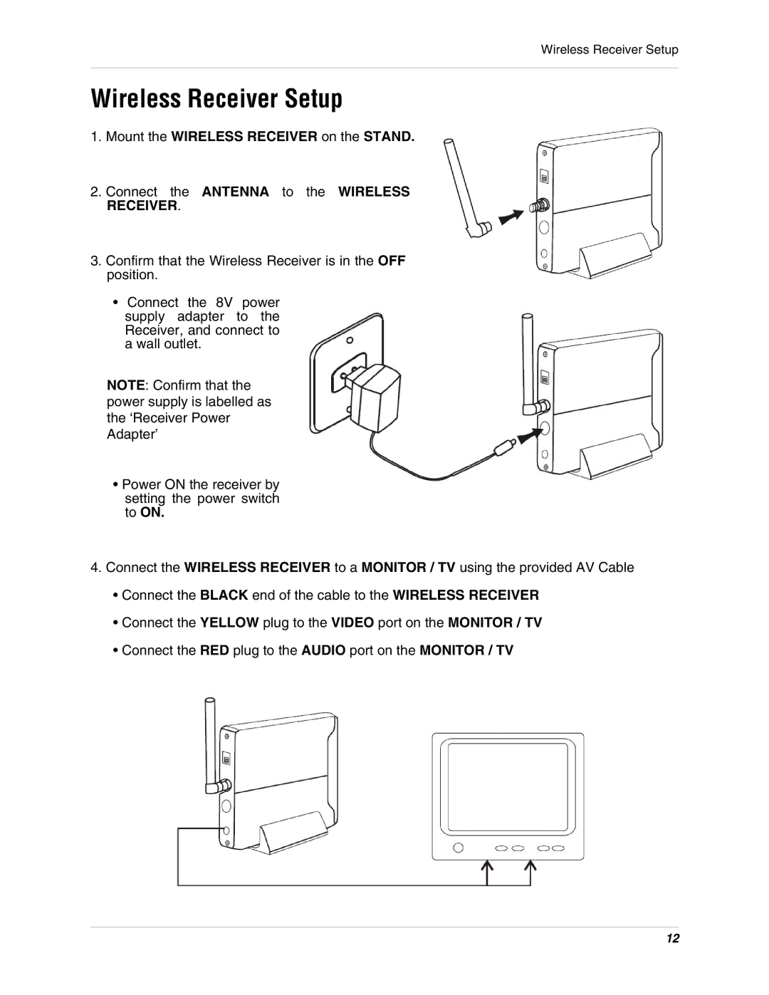 LOREX Technology SG8840 instruction manual Wireless Receiver Setup, Mount the Wireless Receiver on the Stand 