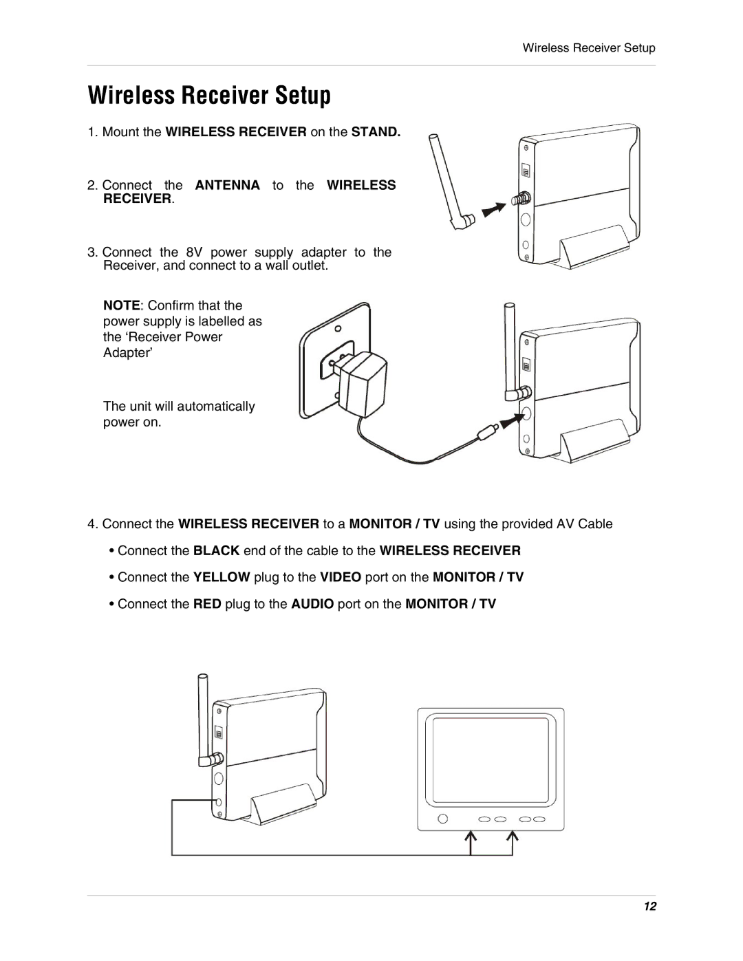 LOREX Technology SG8840 instruction manual Wireless Receiver Setup, Mount the Wireless Receiver on the Stand 