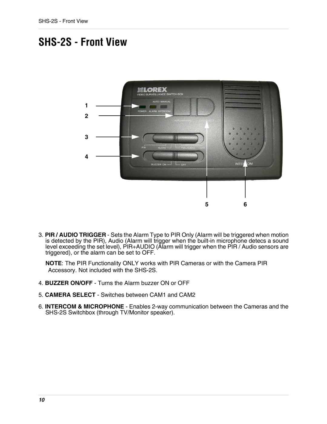 LOREX Technology instruction manual SHS-2S Front View 