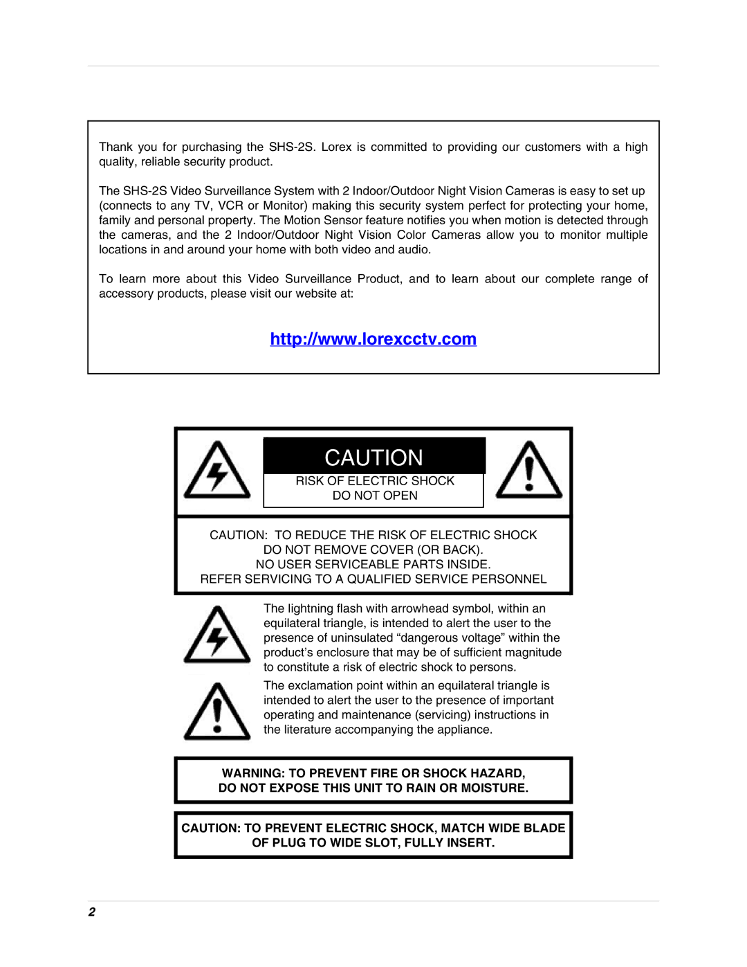 LOREX Technology SHS-2S instruction manual 