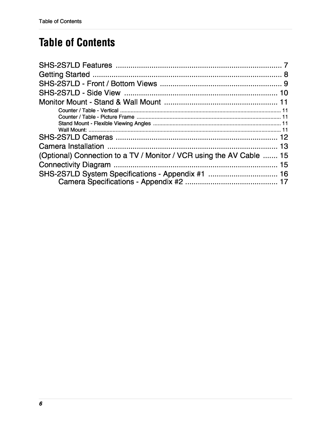 LOREX Technology SHS-2S7LD Series instruction manual Table of Contents 
