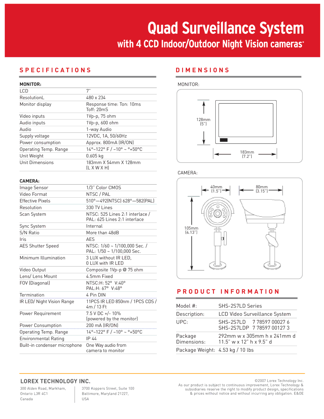 LOREX Technology SHS-2S7LDP manual Quad Surveillance System 