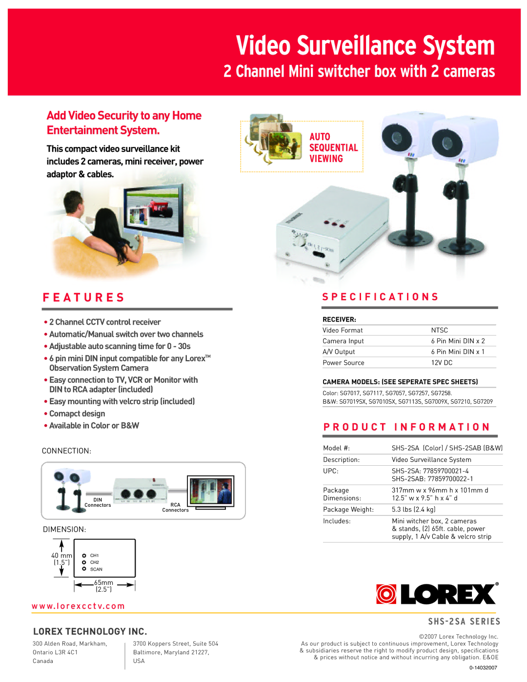 LOREX Technology SHS-2SAB specifications Video Surveillance System 