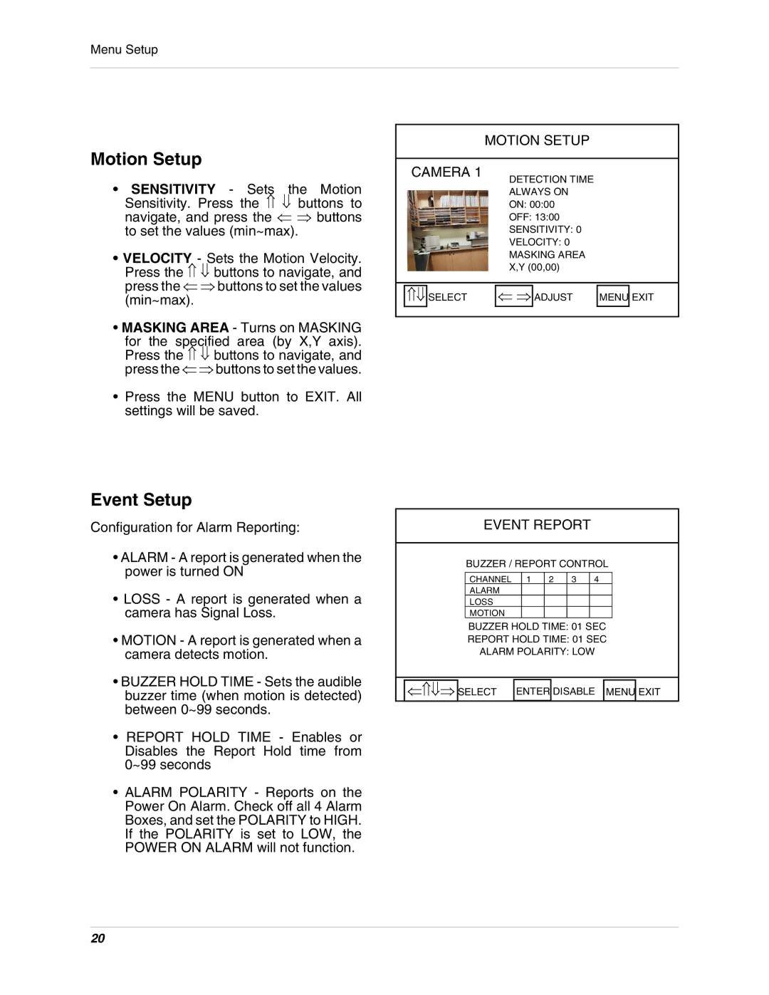 LOREX Technology SHS-4QM instruction manual Event Setup, Event Report 