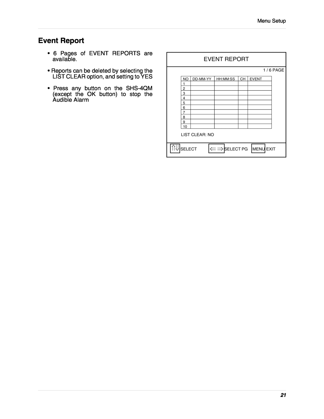 LOREX Technology SHS-4QM instruction manual Event Report, Dd-Mm-Yy, Hhmmss 