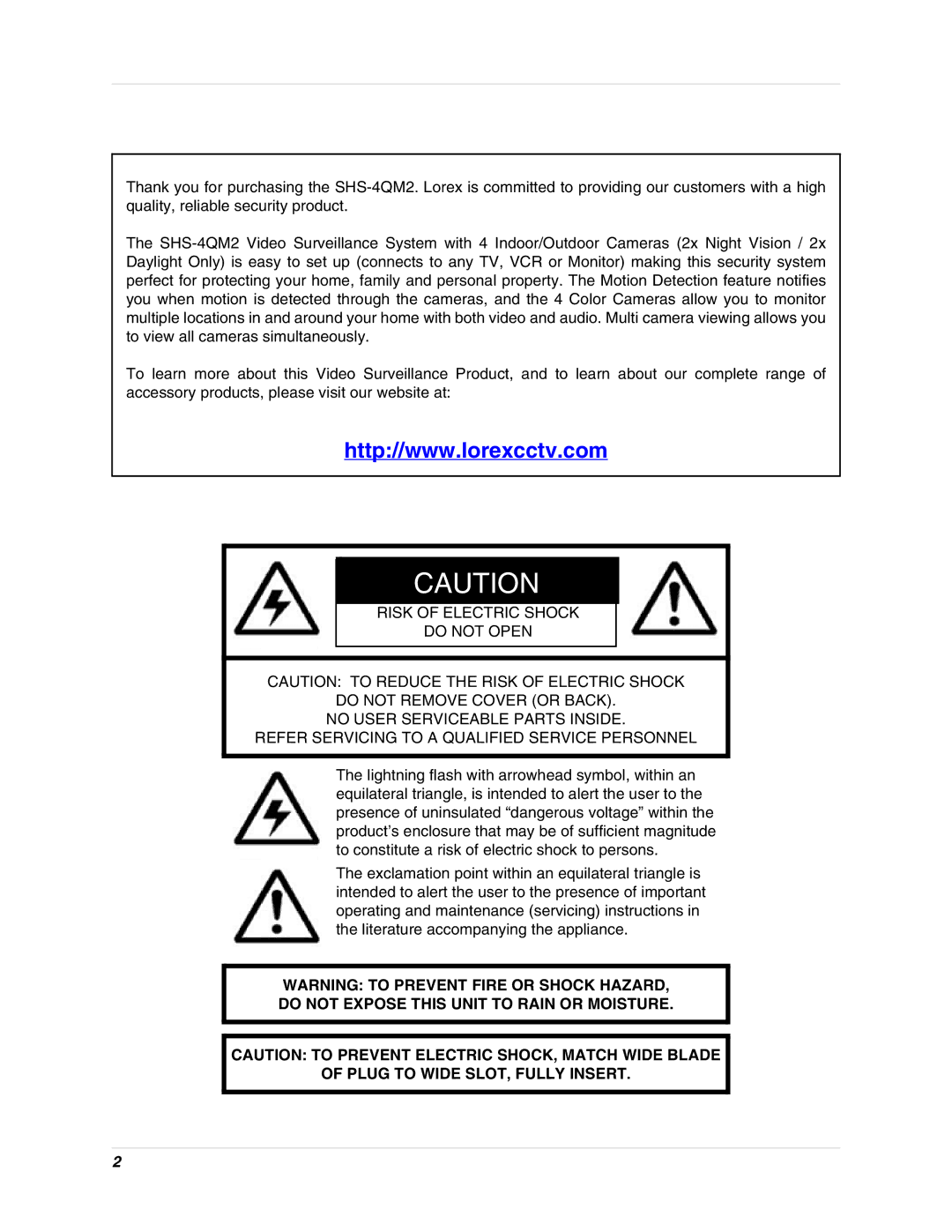 LOREX Technology SHS-4QM2 instruction manual 