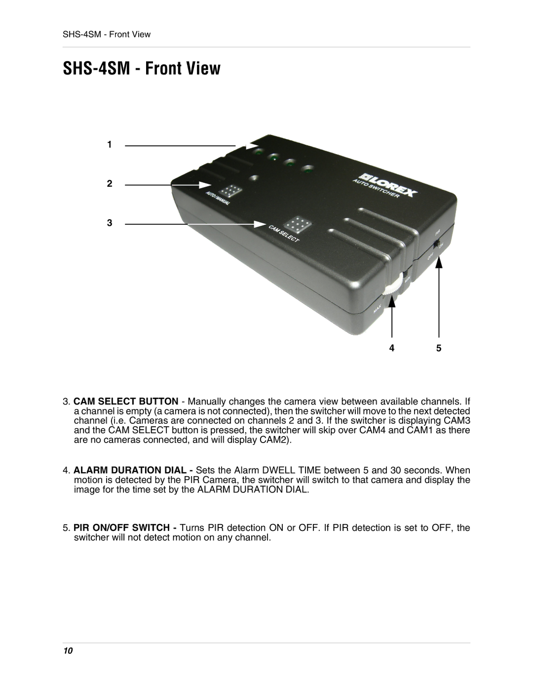 LOREX Technology instruction manual SHS-4SM Front View 