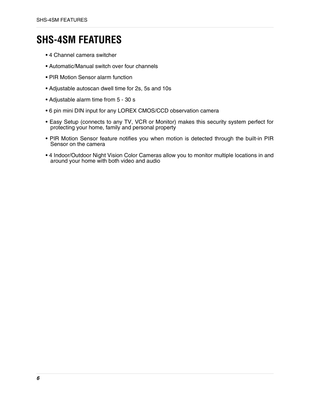 LOREX Technology instruction manual SHS-4SM Features 