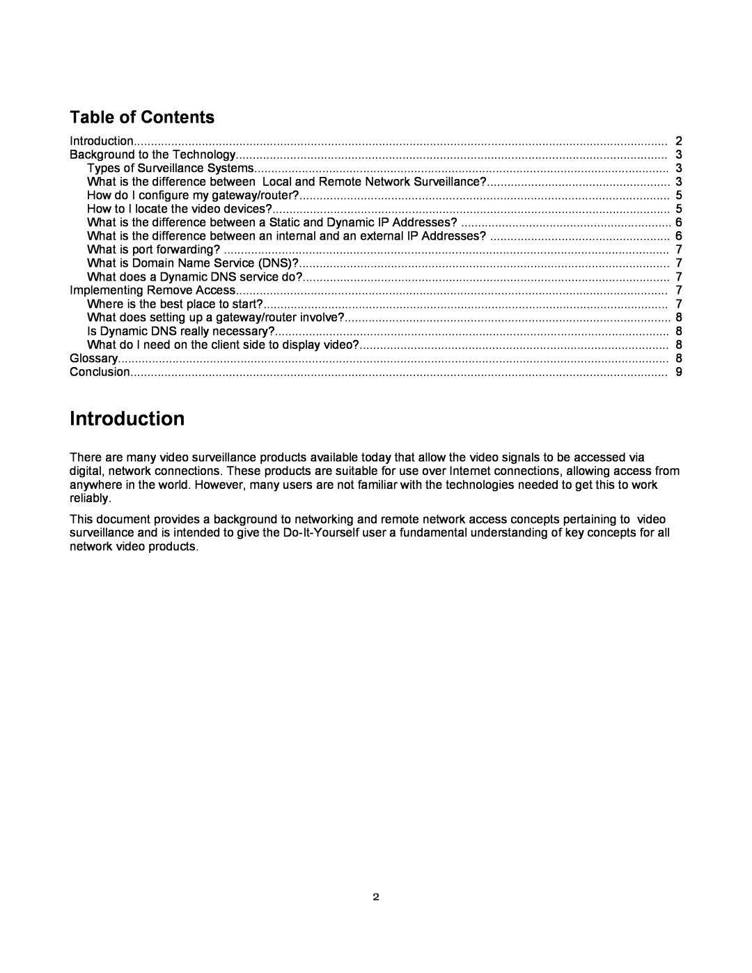 LOREX Technology Surveillance Systems manual Introduction, Table of Contents 